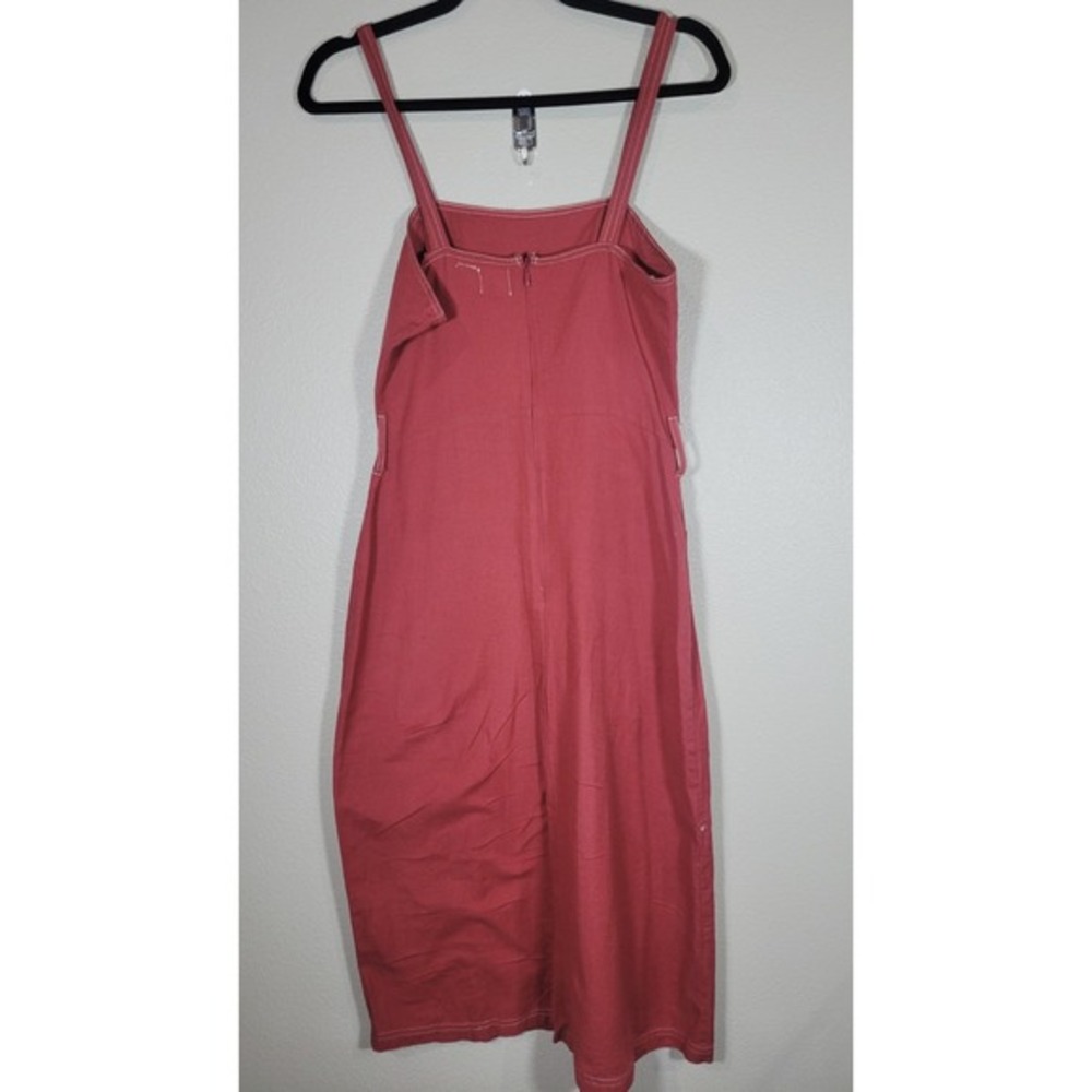 ASOS Rust Red Cotton Linen‎ Midi Dress Side Zip Pockets Size US 2 - Picture 3 of 10